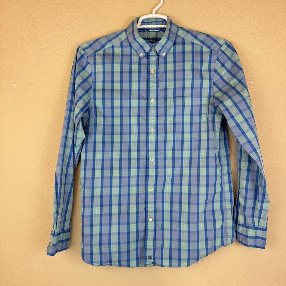 Vineyard Vines Shirt Mens S Button Down OTG Performance Blue Green Plaid Wicking